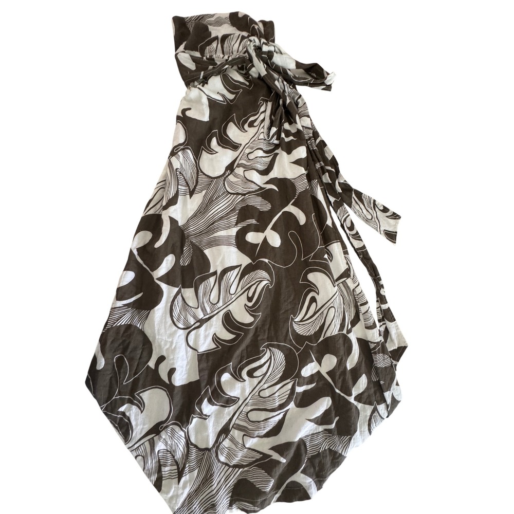 Seaton Womens Brown White Tropical Monstera Leaf Smocked Strapless Midi Dress M